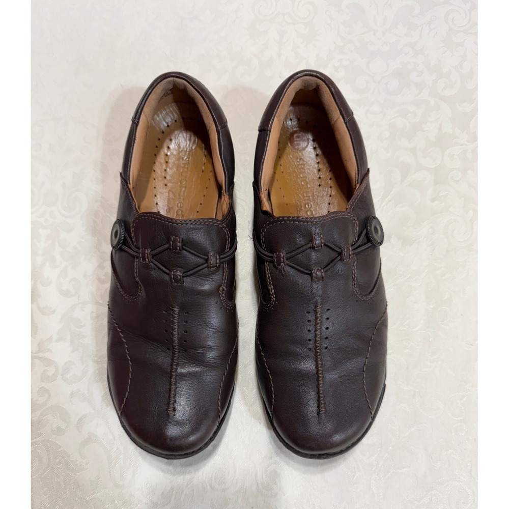 Clarks Structured Women's Brown Leather Slip On Comfort Shoes Size 9W